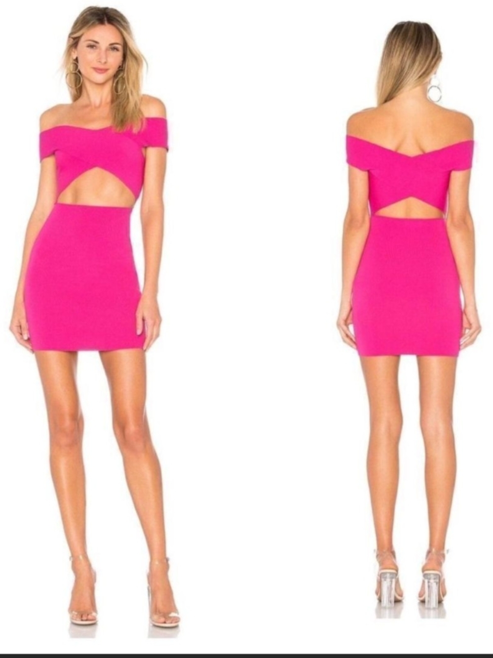 NWOT Revolve By The Way Off-Shoulder Cutout Mini Bandage Dress in Hot Pink XS